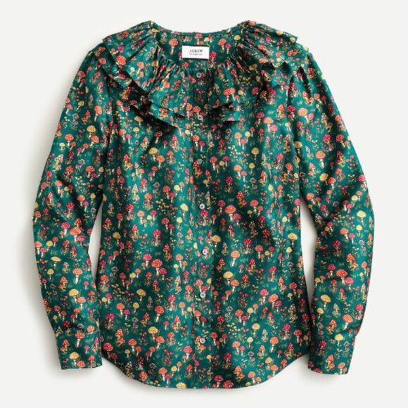 J. Crew Tops - NEW J.Crew Mushroom Floral Silk-Twill Ruffle-Collar Top Size Small 23585